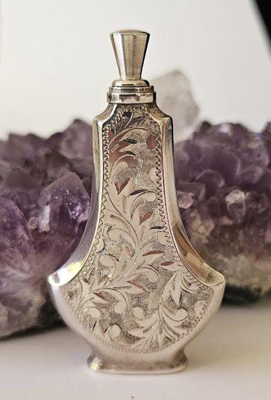 Vintage 1920s Sterling Silver Perfume Bottle, Purse Size, Screw top with Dauber